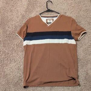 Men's Brown V-Neck Shirt with Stripes